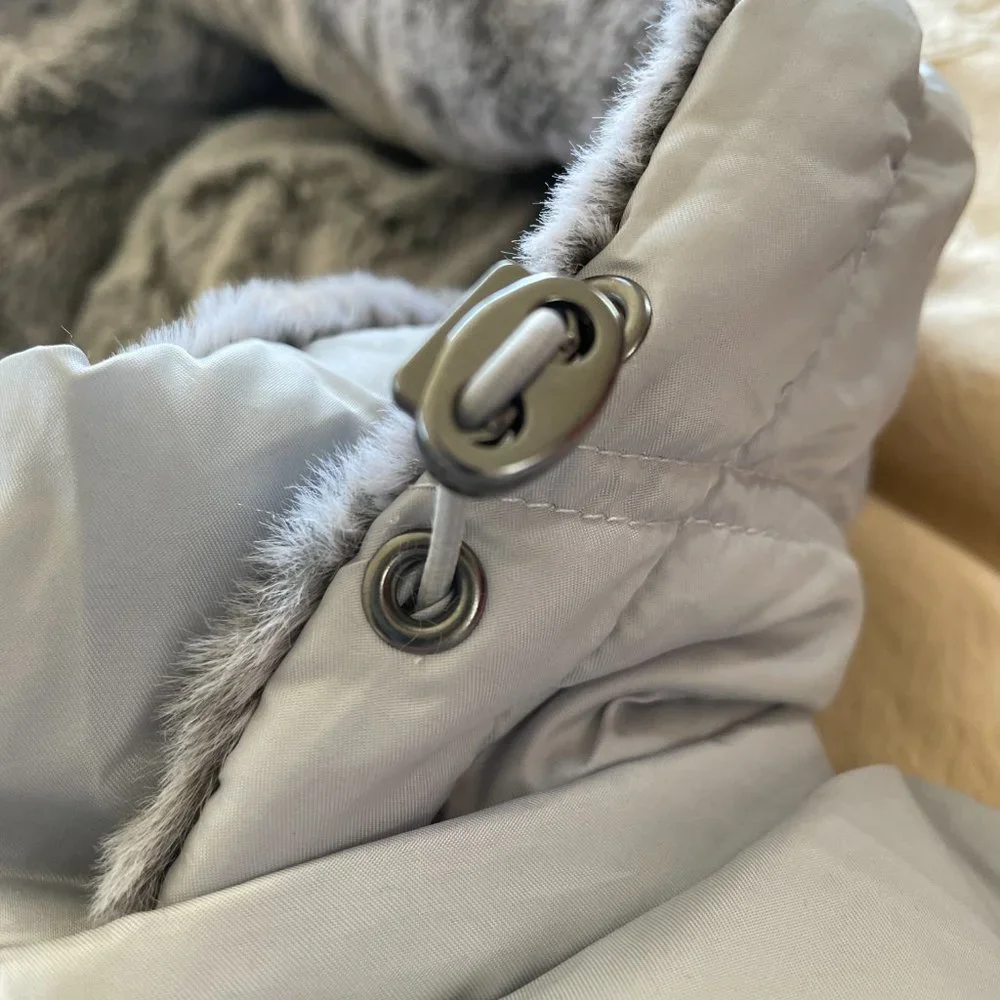 NAUTICA || Women's Gray Silver Removable Hooded Fur Trim Puffer Jacket - Size L - Picture 5 of 10